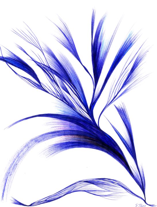 Pittura intitolato "blue-flower.jpg" da Stan.Phi, Opera d'arte originale, Inchiostro