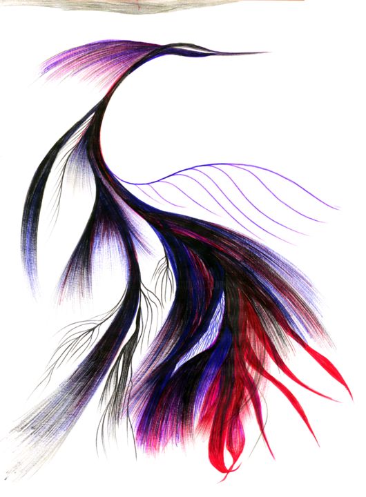 Drawing titled "snake-bird-violet-a…" by Stan.Phi, Original Artwork, Ballpoint pen