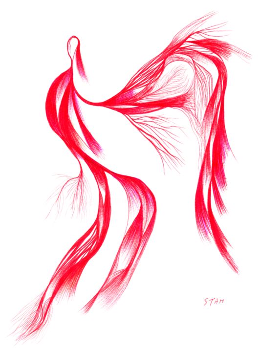 Drawing titled "lady-in-red.png" by Stan.Phi, Original Artwork, Ballpoint pen