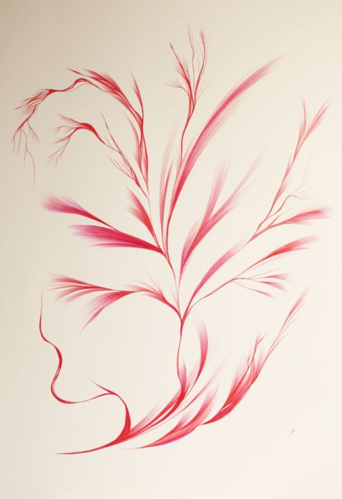 Drawing titled "fleurs-rouges-en-hi…" by Stan.Phi, Original Artwork, Ballpoint pen