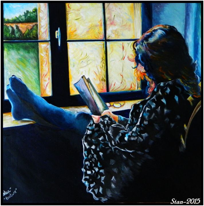 Painting titled "la-lecture-huile-su…" by Patrice Bailly (stan), Original Artwork, Oil