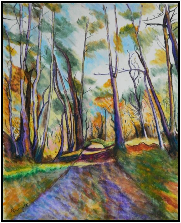 Malerei mit dem Titel "sous-bois-pastel-gr…" von Patrice Bailly (stan), Original-Kunstwerk, Pastell