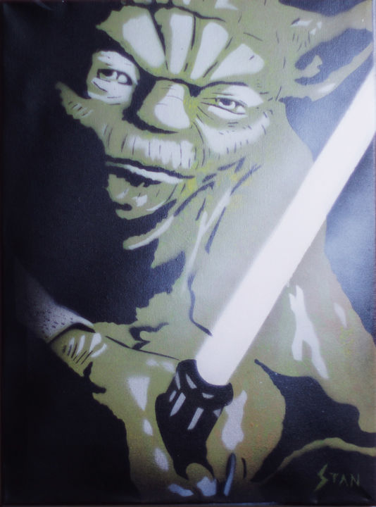 Painting titled "Yoda" by Stan Spray Art, Original Artwork, Spray paint