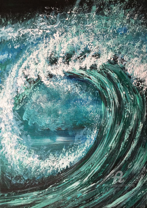 Painting titled "WAVE" by Natalia Stanova, Original Artwork, Oil Mounted on Wood Stretcher frame