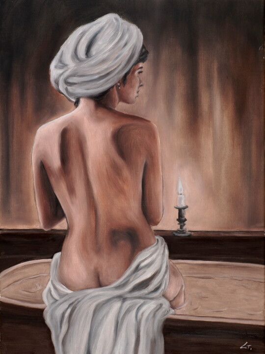 Malerei mit dem Titel "In the bathroom" von Stanimir Stoykov, Original-Kunstwerk, Öl
