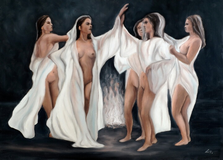 Peinture intitulée "Ritual dance" par Stanimir Stoykov, Œuvre d'art originale, Huile