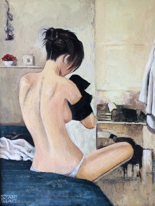 Painting titled "Undressing" by Stanislao, Original Artwork, Oil