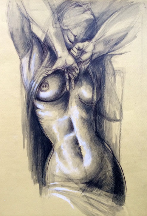Drawing titled "Study of nude" by Stanislao, Original Artwork, Pencil