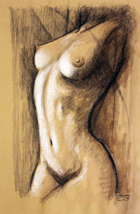 Drawing titled "Nude_7291" by Stanislao, Original Artwork, Chalk