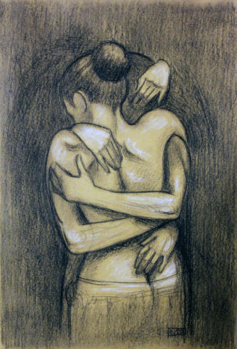 Рисунок под названием "embrace_23" - Stanislao, Подлинное произведение искусства, Графит