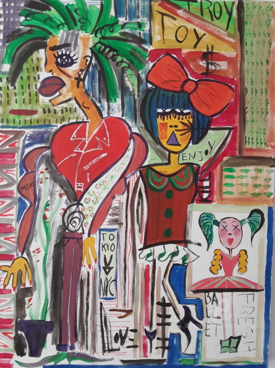 Peinture intitulée "Punky family" par Stanislas Dabrowicz, Œuvre d'art originale, Acrylique