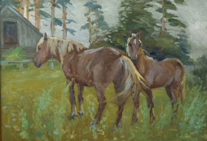 Malarstwo zatytułowany „Horses” autorstwa Stanislav Antipov, Oryginalna praca