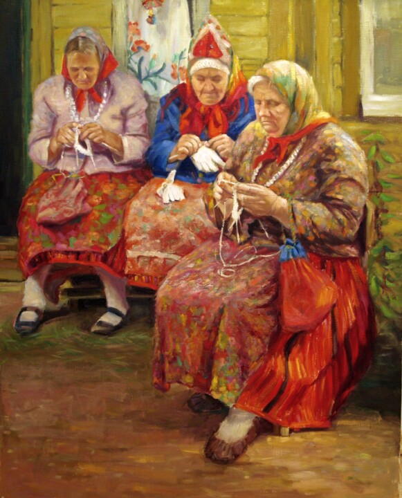 Painting titled "women from Kihnu is…" by Stanislav Antipov, Original Artwork, Oil