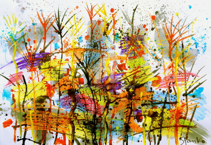 Pittura intitolato "Landscaping on Jazz…" da Stanislav Bojankov, Opera d'arte originale, Acrilico