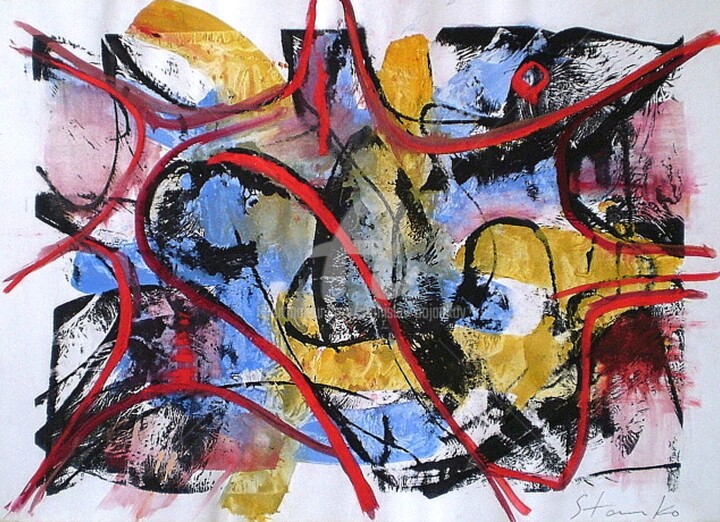 Картина под названием "Improvisation-XXIII" - Stanislav Bojankov, Подлинное произведение искусства, Темпера
