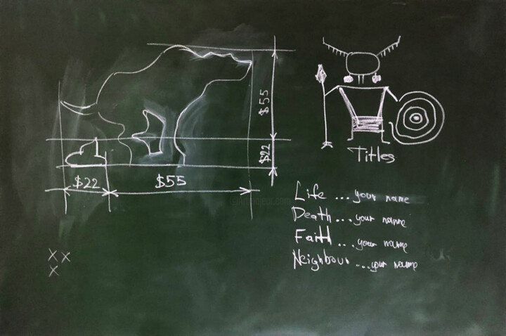 Schilderij getiteld "Russian blackboard" door Stanislav Dasiukevich, Origineel Kunstwerk, Marker Gemonteerd op Houten paneel