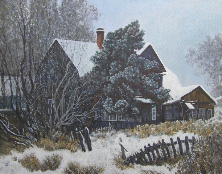 Painting titled "Январь" by Stanislav Dulatov, Original Artwork, Tempera