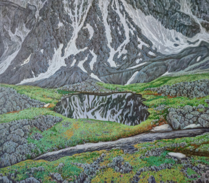 Картина под названием "Озеро в горах" - Stanislav Dulatov, Подлинное произведение искусства, Масло