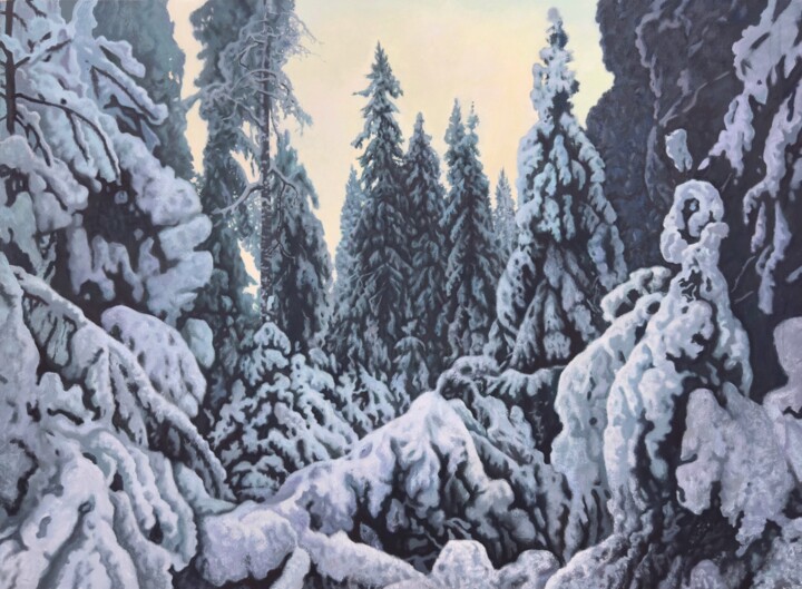 Painting titled "Зимний вечер в Линд…" by Stanislav Dulatov, Original Artwork, Tempera