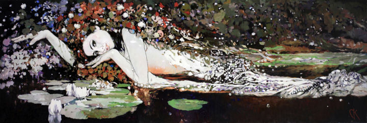 Pittura intitolato "Water Lillies" da Stanislav Krupp, Opera d'arte originale, Olio