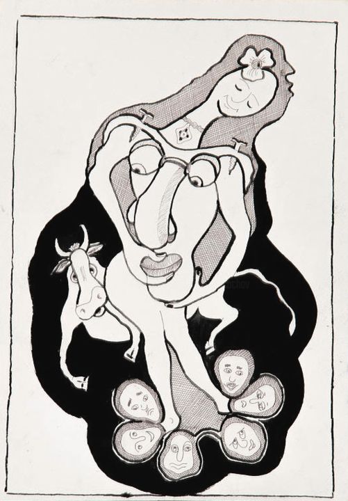 Dessin intitulée "The Burden Of Chast…" par Stanislav Tcachov, Œuvre d'art originale, Aquarelle