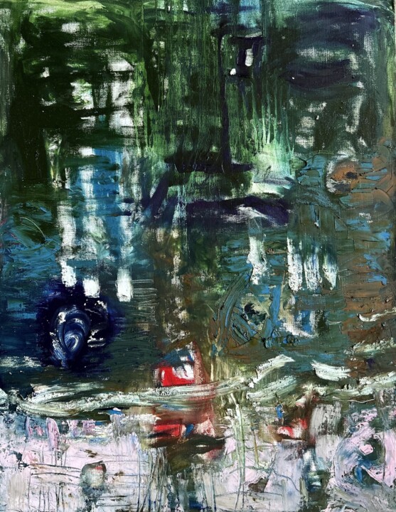 Painting titled "Forest swamp" by Stanislav Yushkov, Original Artwork, Oil Mounted on Wood Stretcher frame