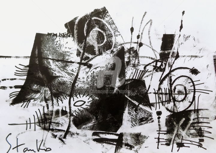 Gravures & estampes intitulée "Presentiment-XIII" par Stanislav Bojankov, Œuvre d'art originale, Monotype
