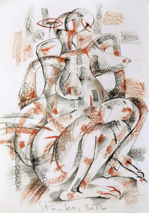 Drawing titled "Act-VII" by Stanislav Bojankov, Original Art, Charcoal