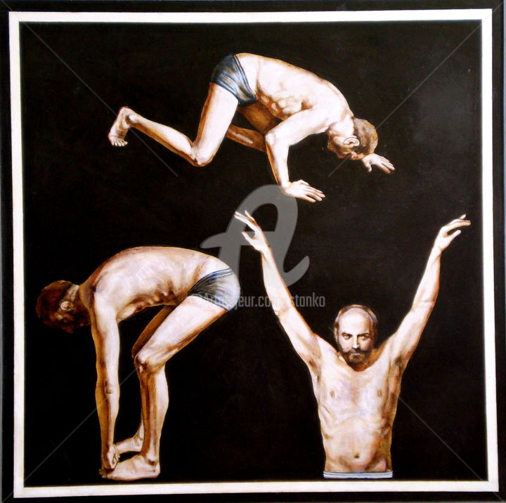 Painting titled "Triple Portrait-II,…" by Stanislav Bojankov, Original Art, Acrylic