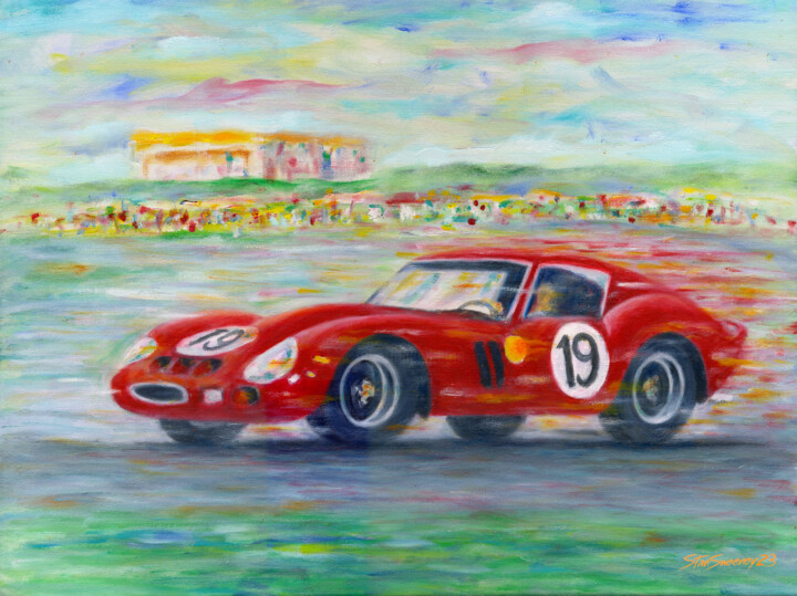 Painting titled "1962 Ferrari 250 GT…" by Stan Sweeney, Original Artwork, Oil Mounted on Wood Stretcher frame