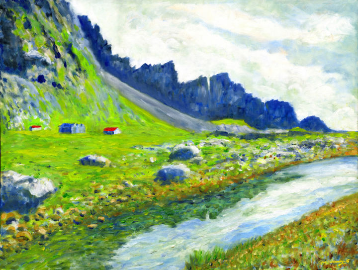 Malerei mit dem Titel "Iceland Stream" von Stan Sweeney, Original-Kunstwerk, Öl