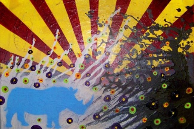 Painting titled "Blue Rhino" by Joshua Staples, Original Art,