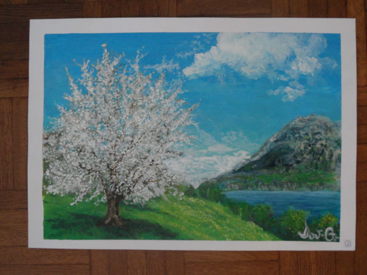 Pittura intitolato "Cerisier au printem…" da Gigi, Opera d'arte originale, Acrilico