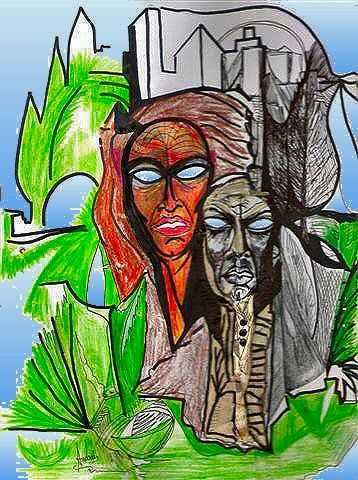 Painting titled "2masks.jpg" by Starx, Original Art,