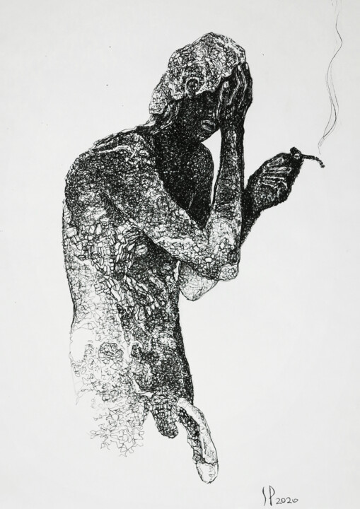 「bad timing」というタイトルの描画 Стас Прохорцев (Stanislav Prokhortsev)によって, オリジナルのアートワーク, インク