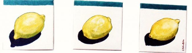 Malerei mit dem Titel "Trois Citrons" von Cornelie Statius Muller, Original-Kunstwerk, Öl