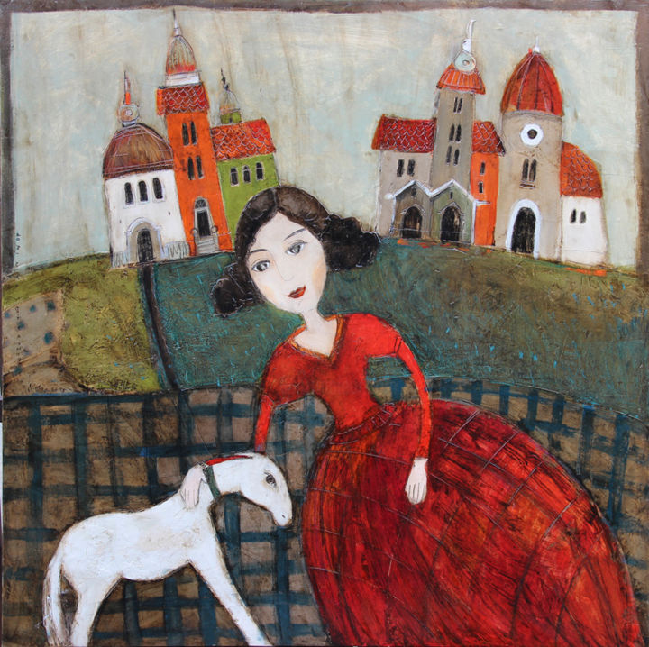 Painting titled "Księżniczka - Princ…" by Dominika Stawarz-Burska, Original Artwork, Oil