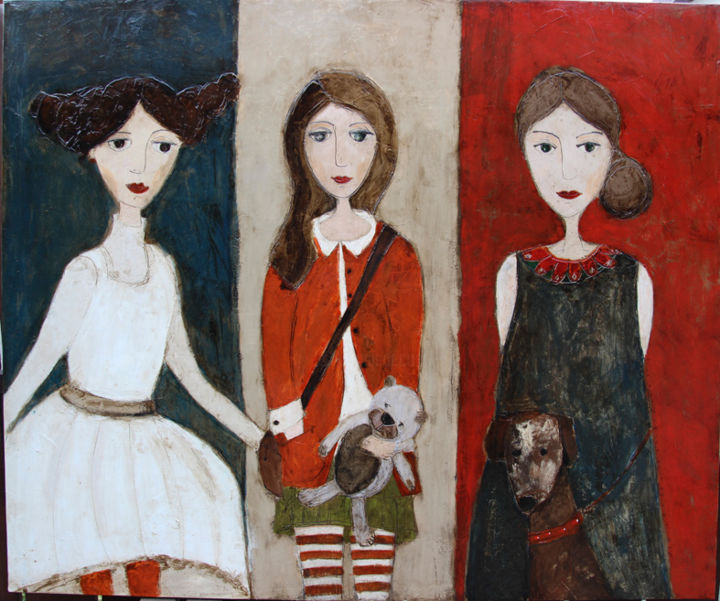 Malarstwo zatytułowany „Przyjaciółki” autorstwa Dominika Stawarz-Burska, Oryginalna praca, Olej