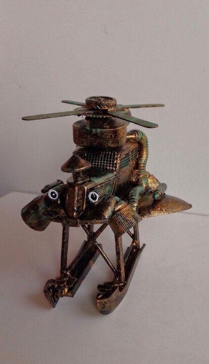 Sculpture titled "Copter steampunk de…" by Steampunker_ukraine, Original Artwork, Aluminium