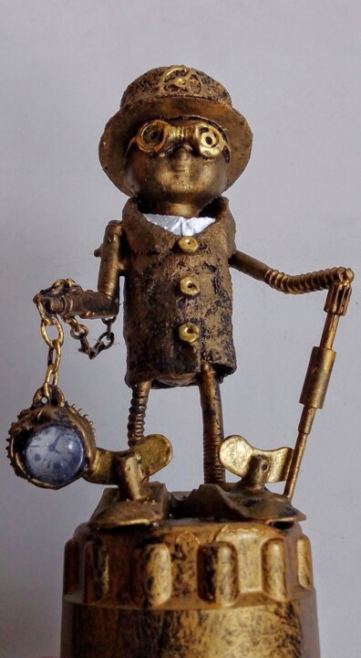Sculptuur getiteld "Watchmaker figurine…" door Steampunker_ukraine, Origineel Kunstwerk, Metalen