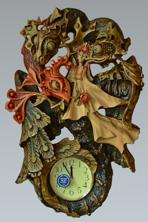 Skulptur mit dem Titel "Le temps s'envole.…" von Sergey Kolokoltsov, Original-Kunstwerk, Holz