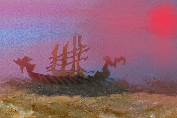 Digital Arts titled "Bateau dans la brume" by Ditellia Steeland, Original Artwork, Digital Painting