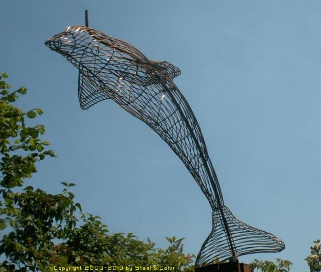 Sculpture titled "Dolphin welded wire…" by Stahl Farbe, Original Artwork, Metals