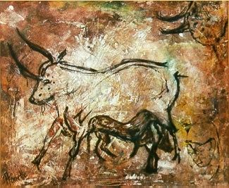 Painting titled "cave painting" by Annette Steens, Original Artwork
