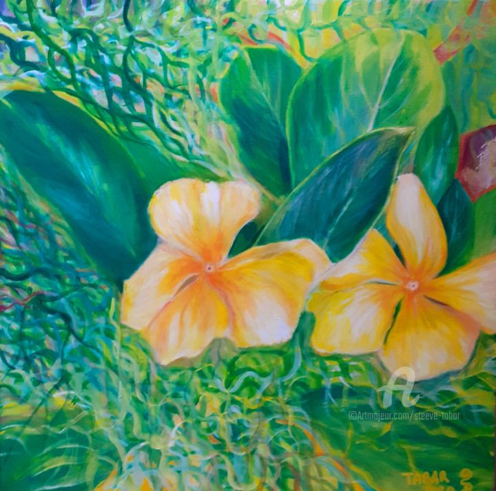 Painting titled "Amazona amarilla" by Steeve Tabar, Original Artwork, Acrylic