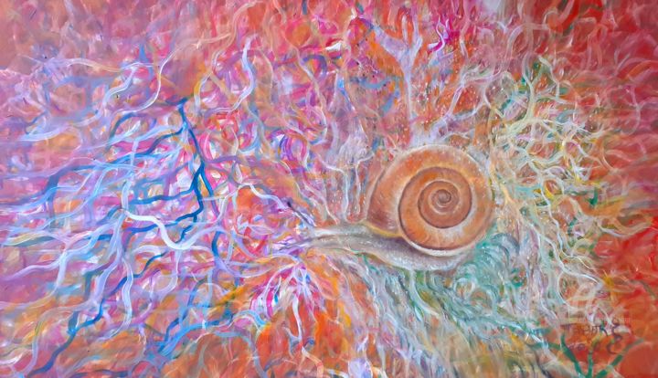 Peinture intitulée "Escargot en conclave" par Steeve Tabar, Œuvre d'art originale, Huile