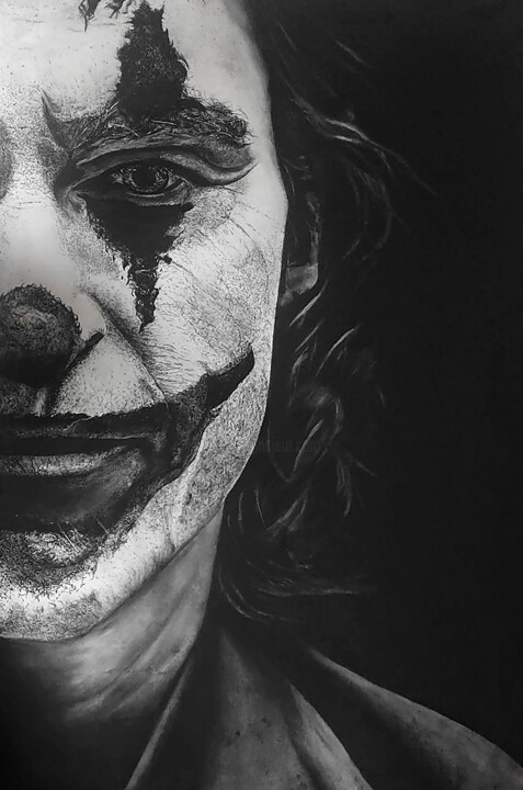 Desenho intitulada "The Joker Drawing" por Steeven Shaw, Obras de arte originais, Carvão Montado em Outro painel rígido