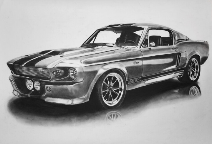 Dessin intitulée "Ford Mustang 1967 A…" par Steeven Shaw, Œuvre d'art originale, Fusain