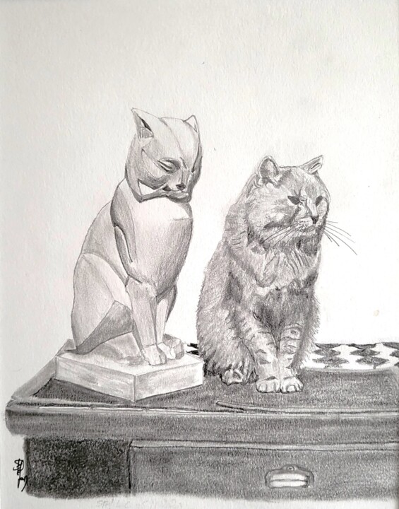 Dibujo titulada "Le chat des Frères…" por Stefan, Obra de arte original, Lápiz