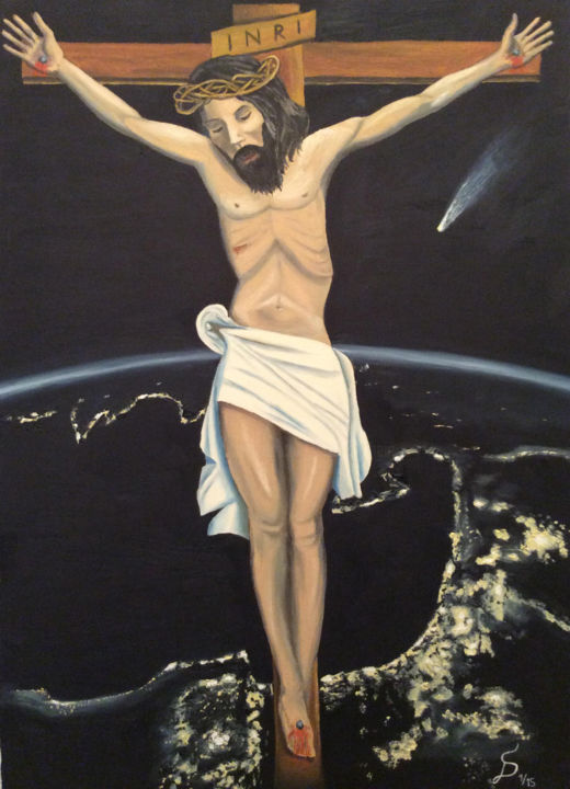 Painting titled "Crucifixus" by Stefan Dhein, Original Artwork, Oil